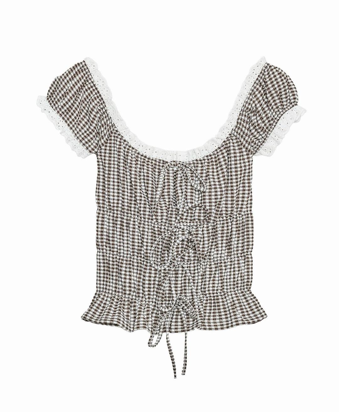 Zara Топ в клетку виши с кружевом Zara — фото 2