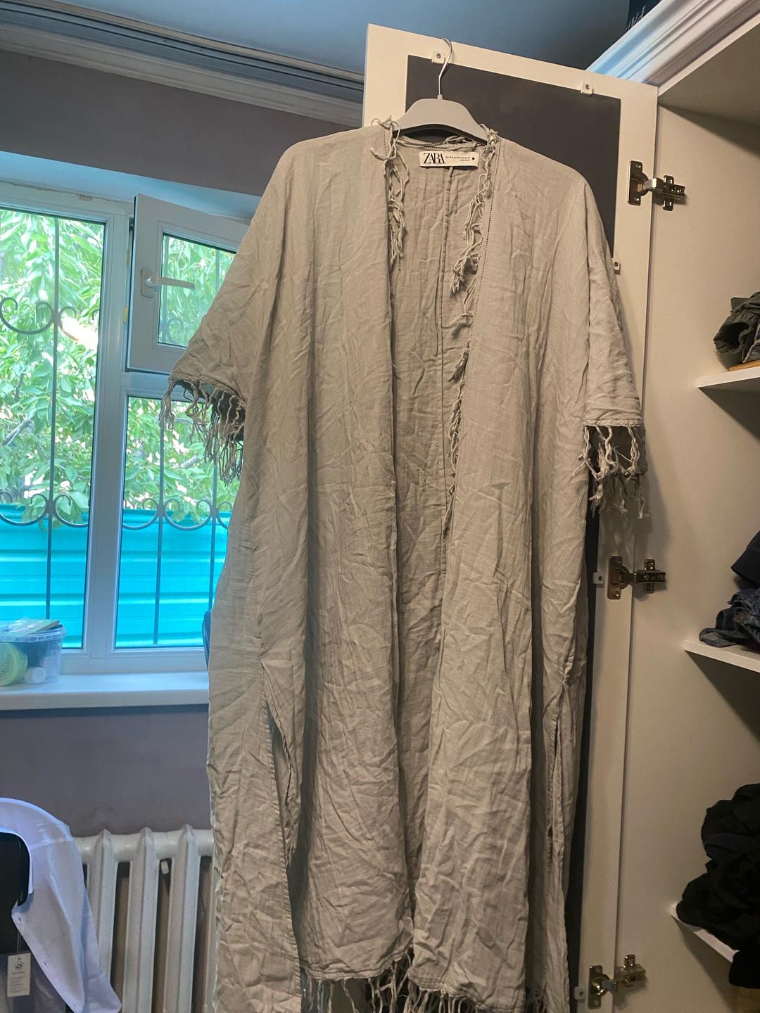 Zara Серое пляжное пончо из льна Zara — фото 2
