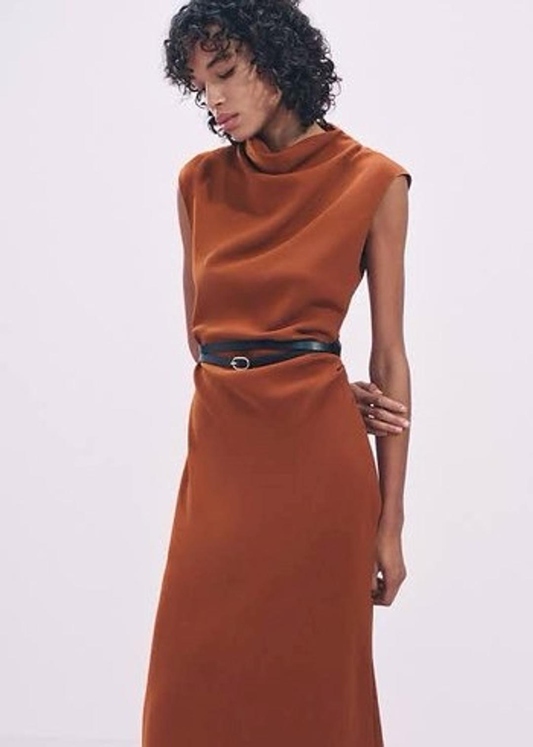 Zara Платье миди с поясом — фото 2