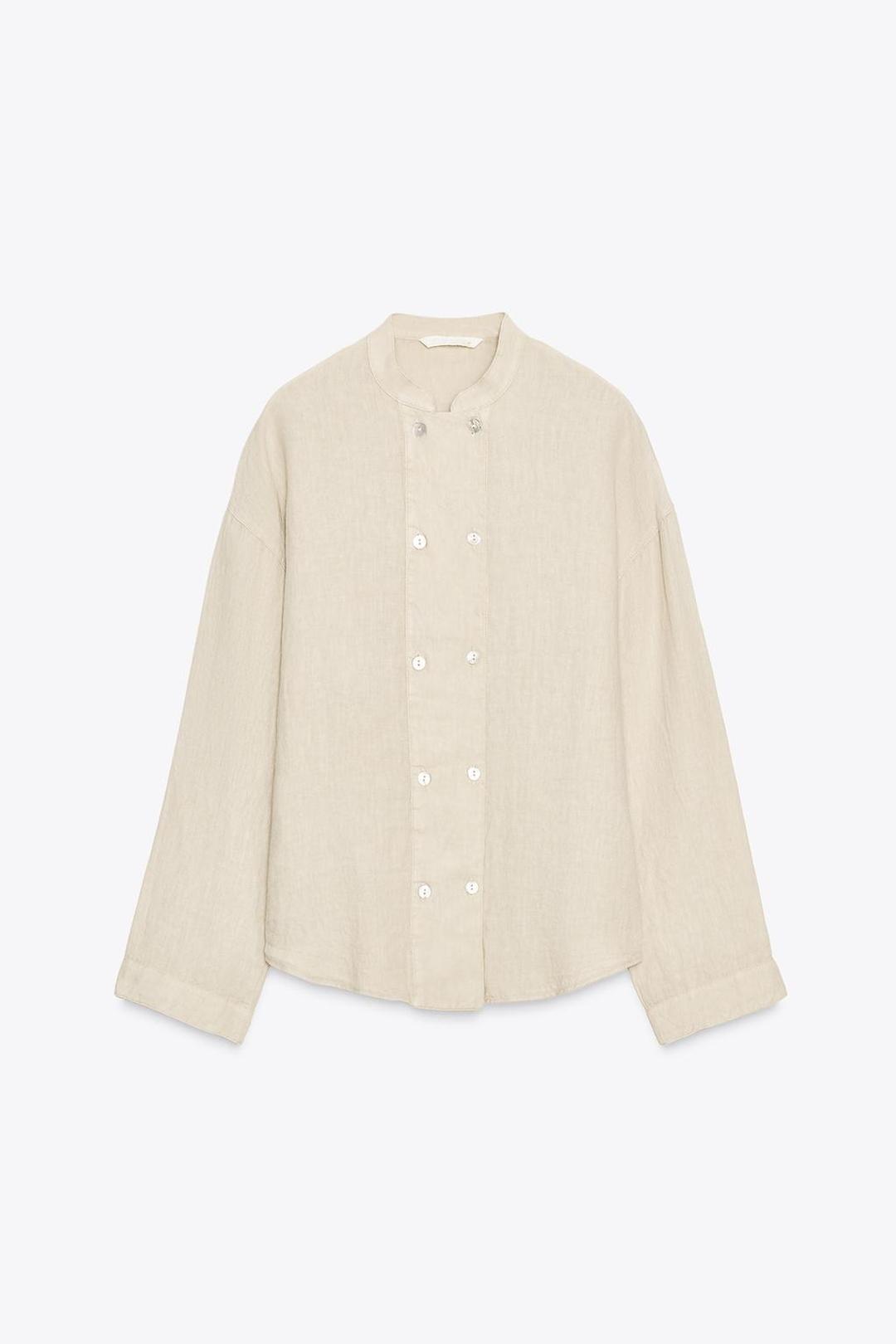 Zara Двубортная льняная рубашка — фото 2