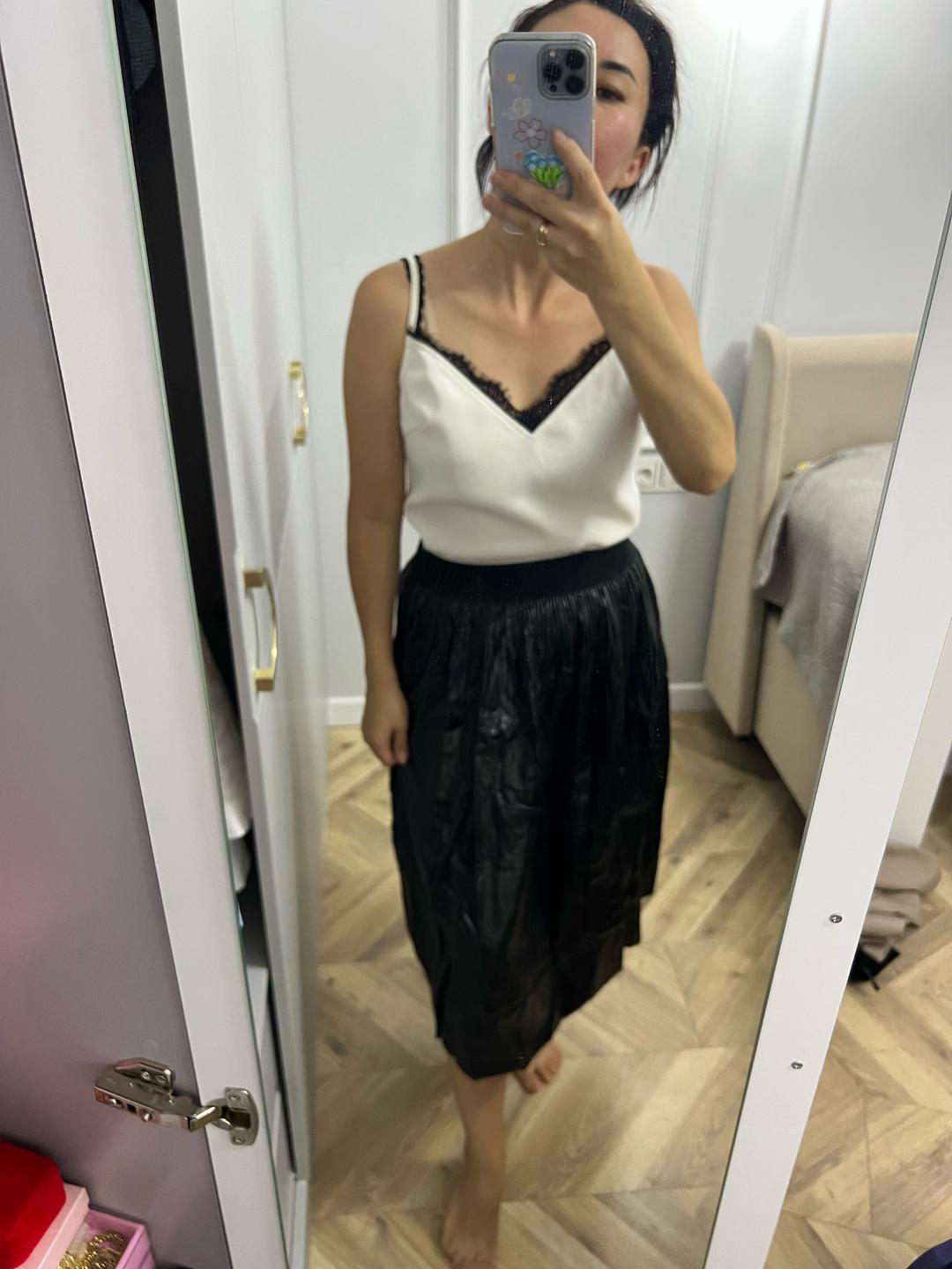 Zara Черная кожаная юбка миди — фото 2