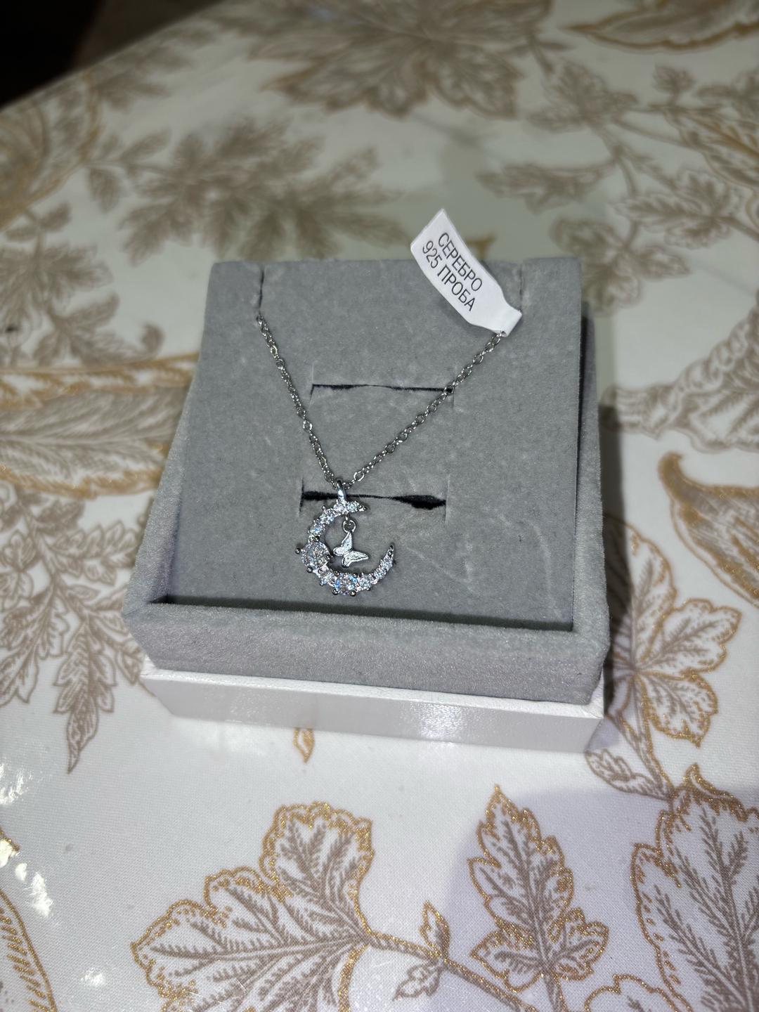 серебро 925 Серебряное колье с подвеской луна и бабочка проба 925 — фото 2