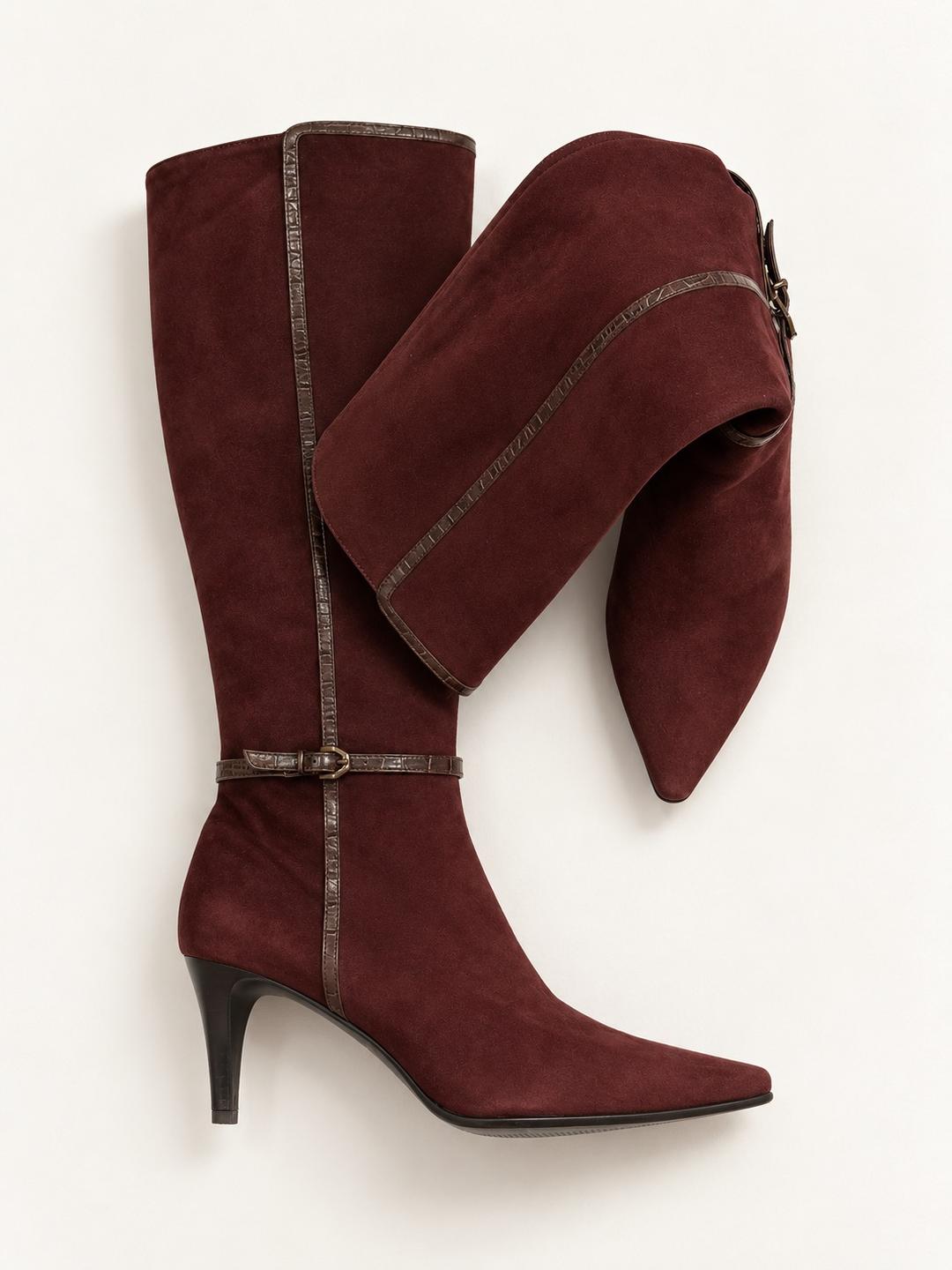Felimage | Japanese Vintage Suede Boots Элегантные винтажные сапоги японского бренда Felimage в глубоком винном оттенке. — фото 2