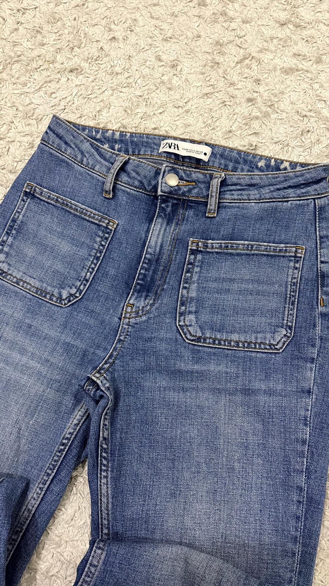 Zara Джинсы ZARA широкие клешеные джинсы с карманами — фото 2