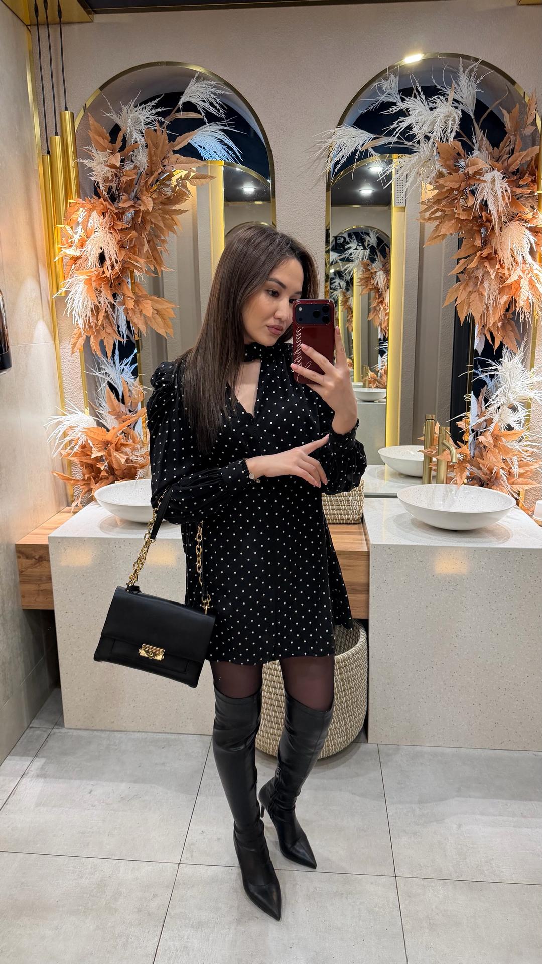 Zara Черное платье в горошек — фото 2