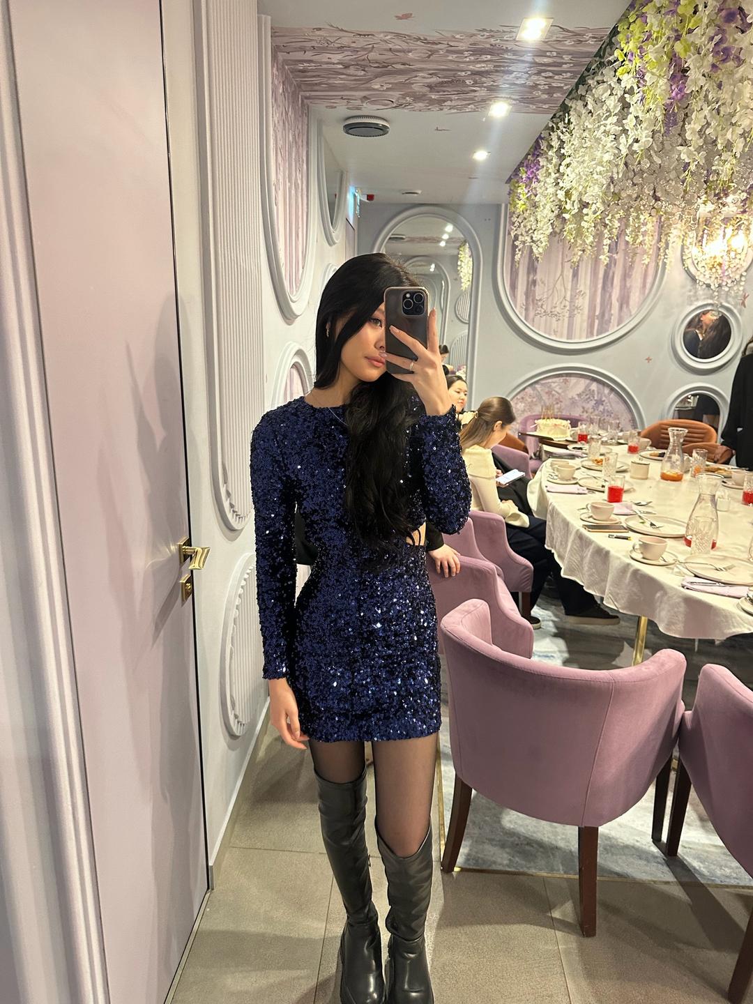 Zara Платье с пайетками вечернее с длинным рукавом — фото 2