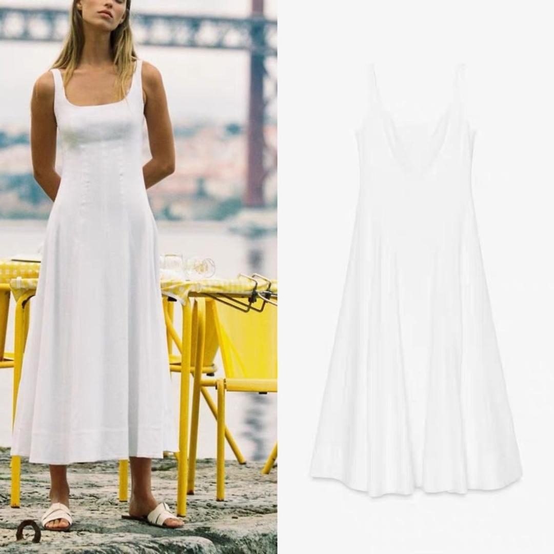 Zara Белое льняное платье макси  на бретелях ZARA — фото 2