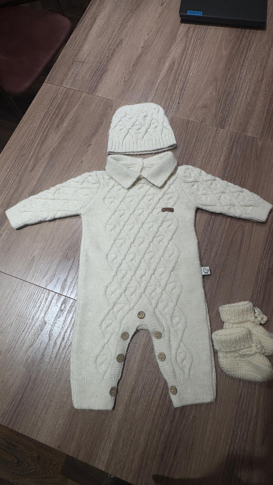 Baby Time Вязаный детский комбинезон с шапкой и пинетками — фото 2