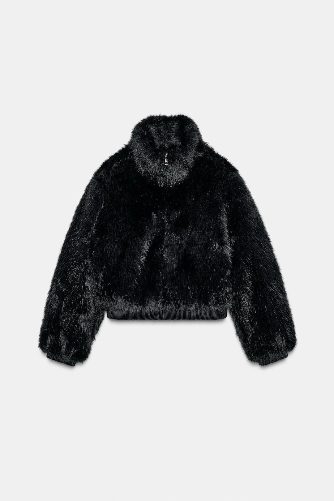 Zara Бомбер из искусственного меха чёрный — фото 2
