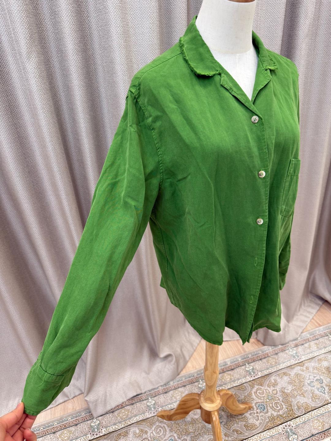 Zara Зеленая льняная рубашка ZARA — фото 2