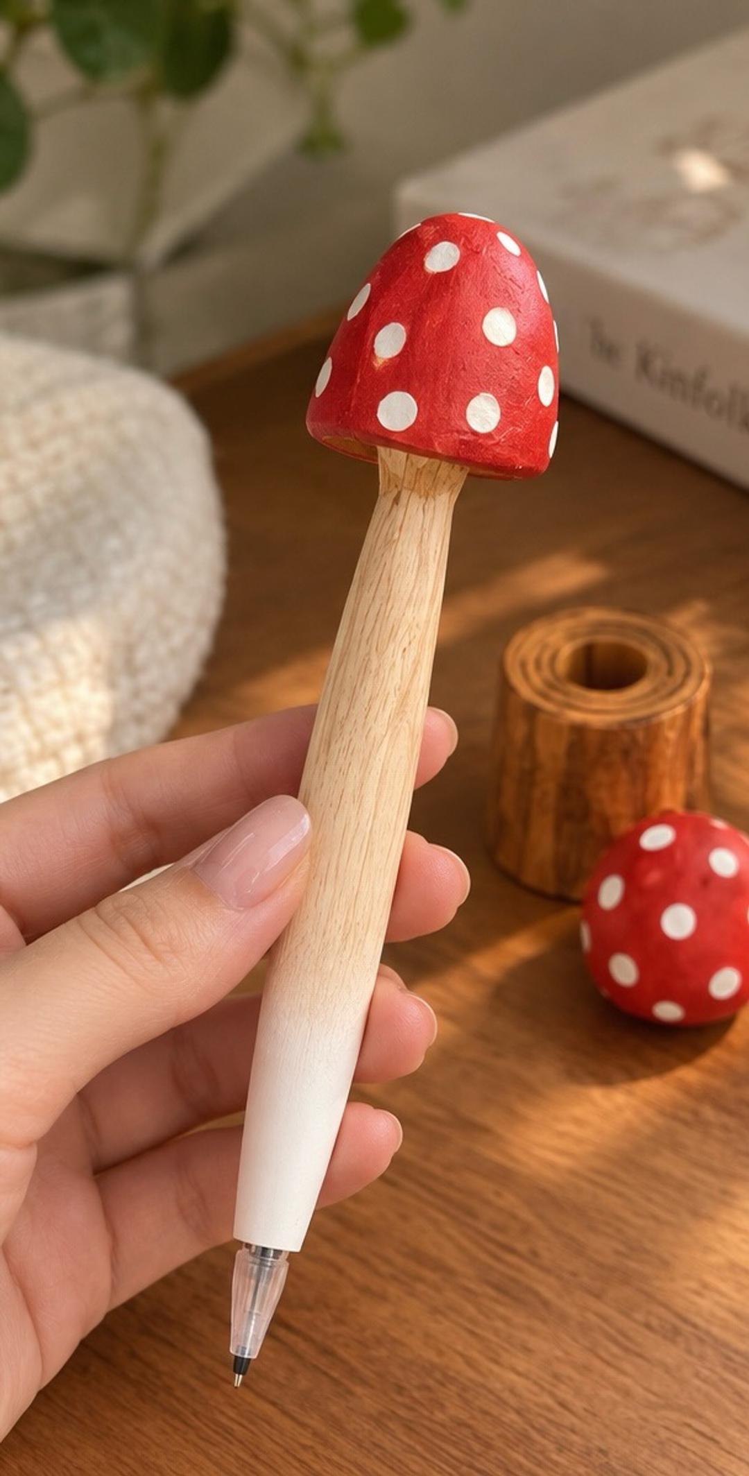 Ручка-грибочек с деревянной подставкой 🍄 — фото 2