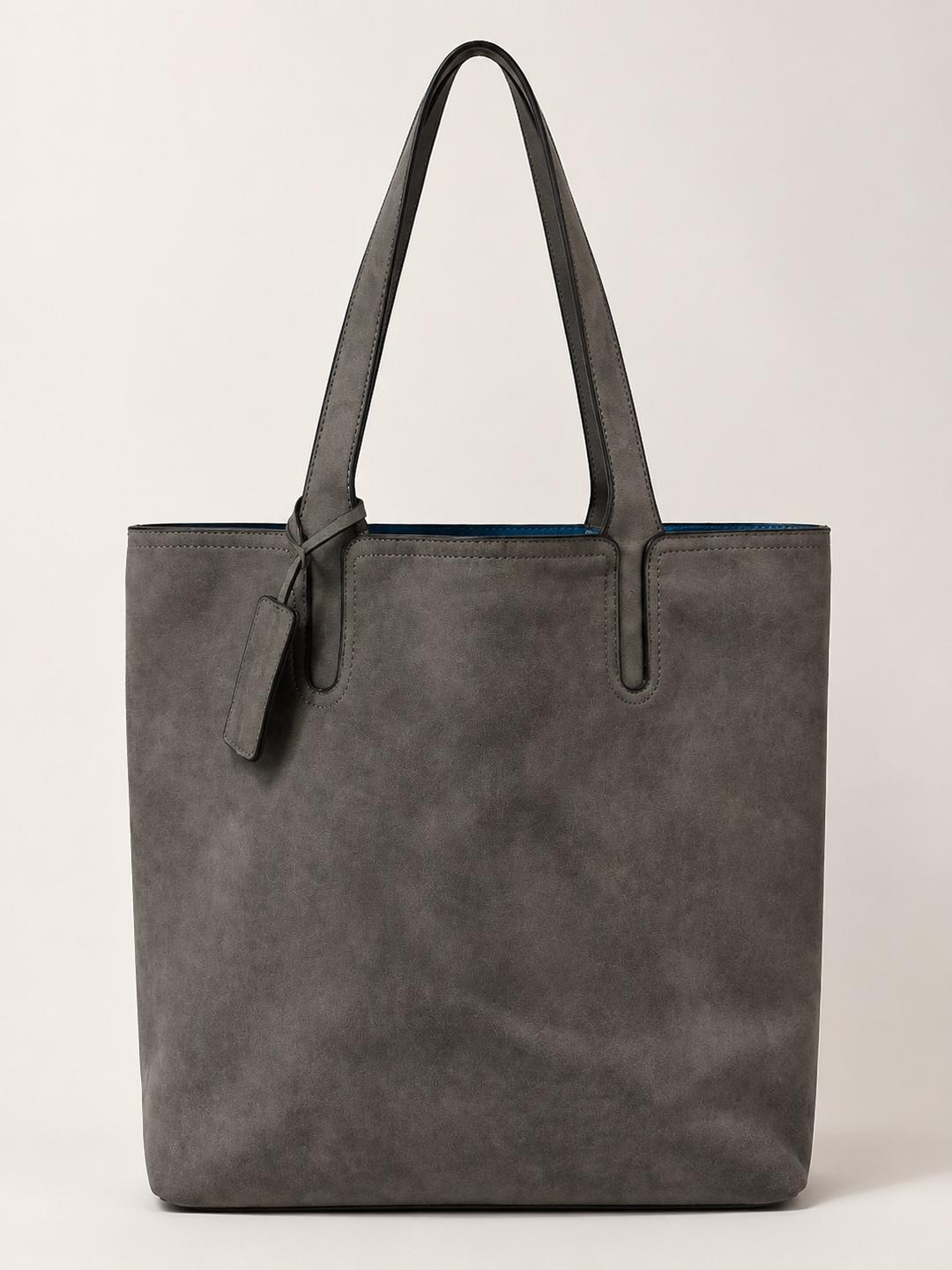 GREY LEATHER TOTE BAG 🩶 Вместительная кожаная сумка-шоппер в благородном дымчато-сером оттенке. — фото 2