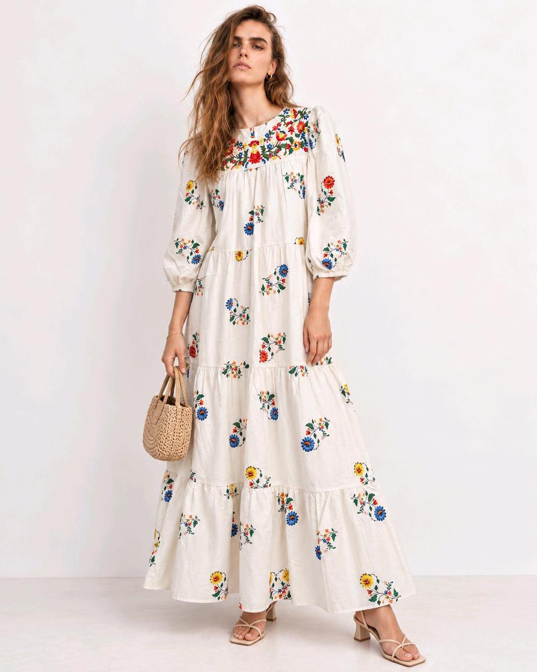 Atelier Luxe Длинное платье с цветочной вышивкой | Boho Chic — фото 2