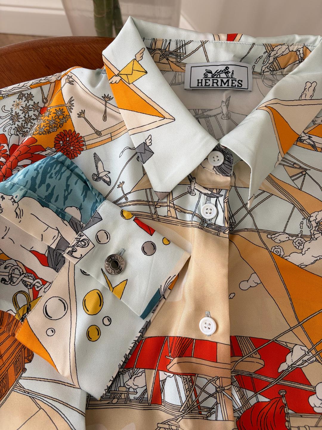 Hermès HERMES рубашка с принтом 100% шелк — фото 2