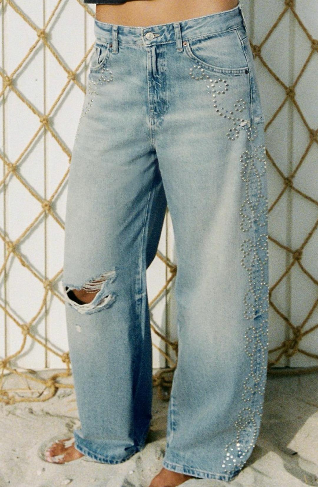 Zara Джинсы широкие с декором — фото 2