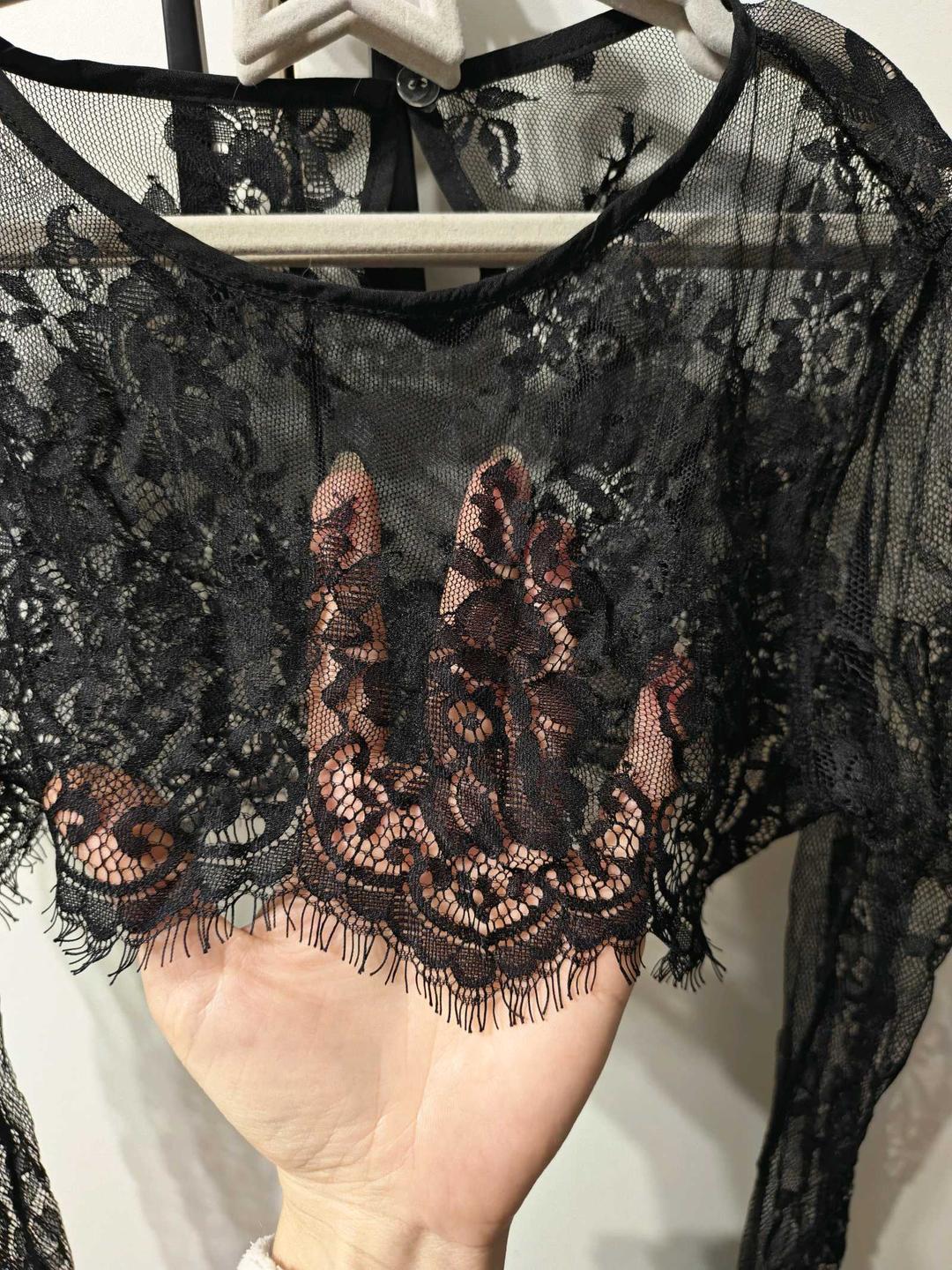 Эффектное кружевное кроп-болеро / укороченный топ с длинным рукавом — фото 2