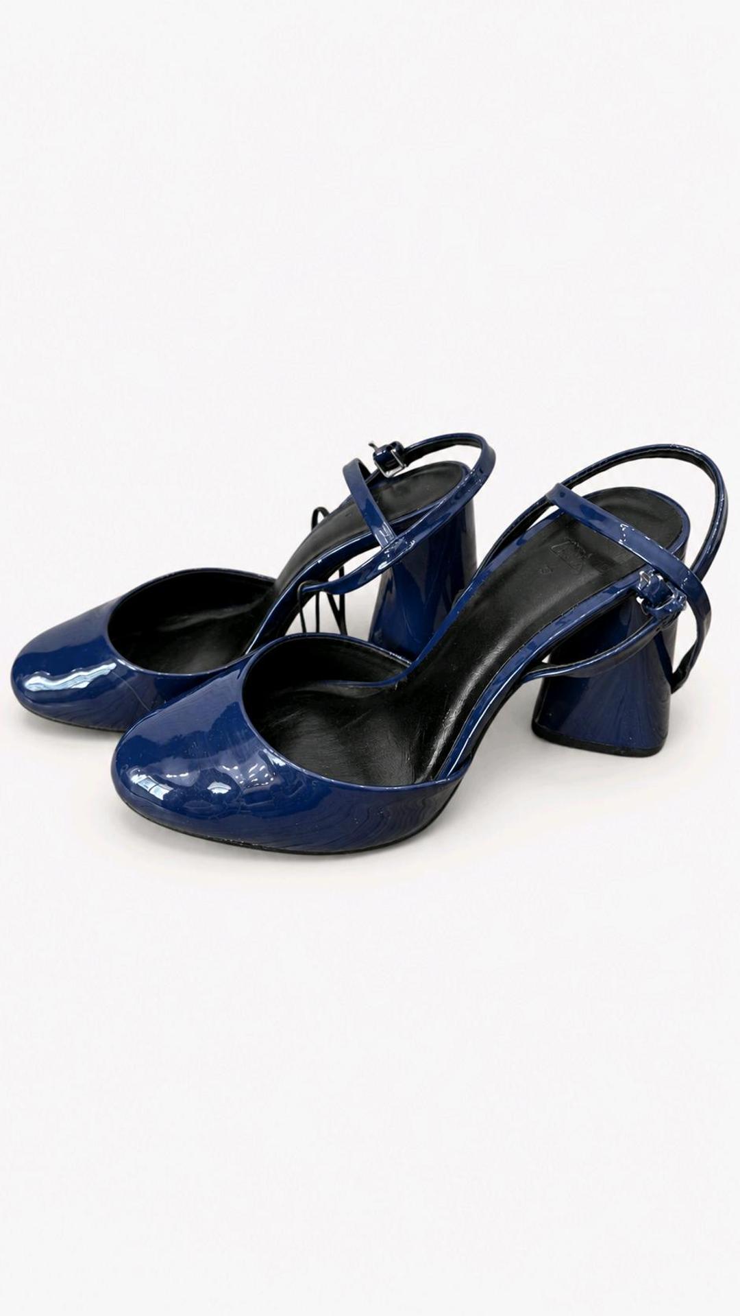 Zara Туфли-слингбэки Zara синие лакированные — фото 2
