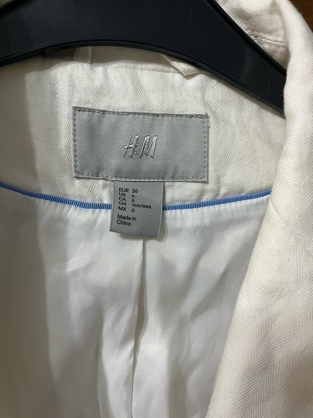 H&M Пиджак H&M белый из хлопка и полиэстера — фото 2