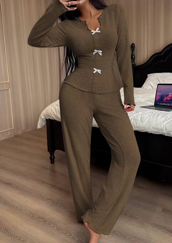 Пижама  в рубчик с бантиками
