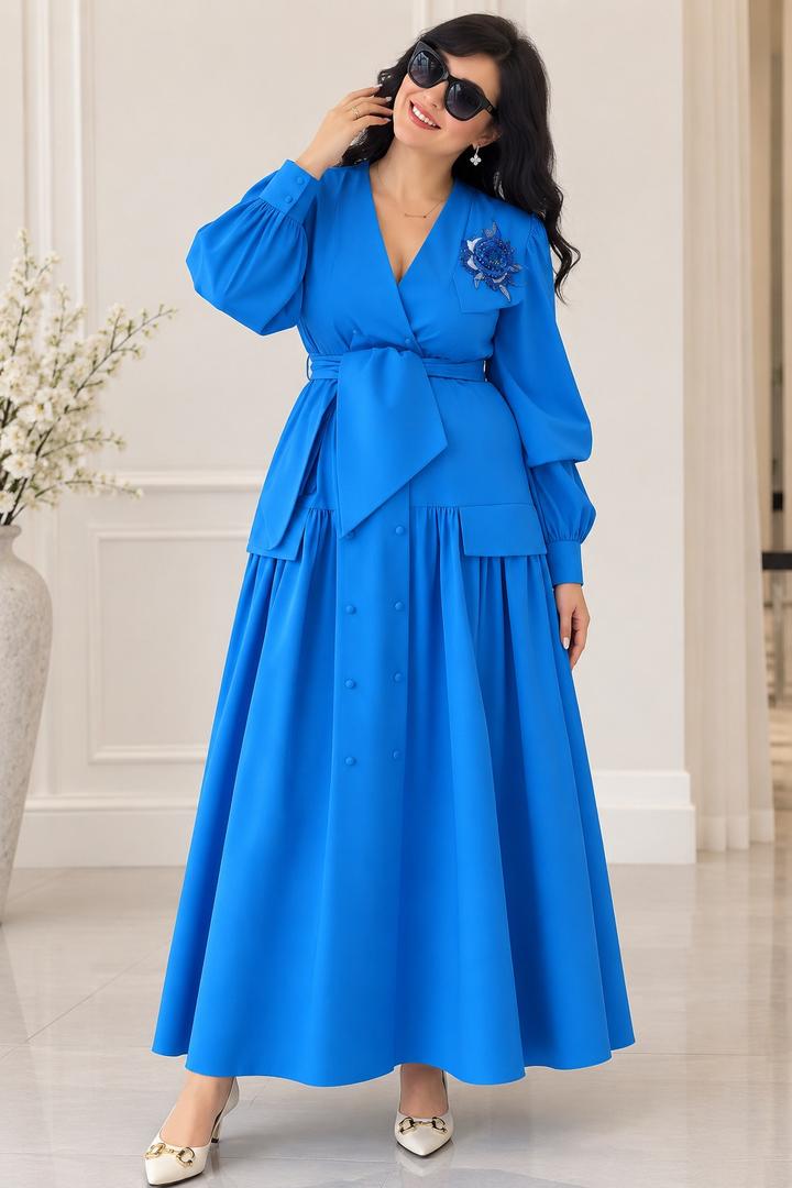 Miss Lilium Синее платье макси с поясом