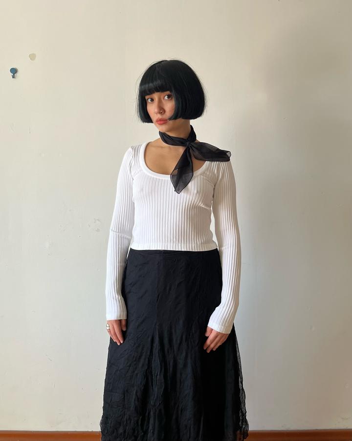 Zara Белый лонгслив в рубчик