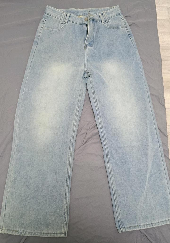 Голубые утеплённые джинсы wide leg