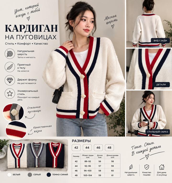 Кардиган на пуговицах в полоску