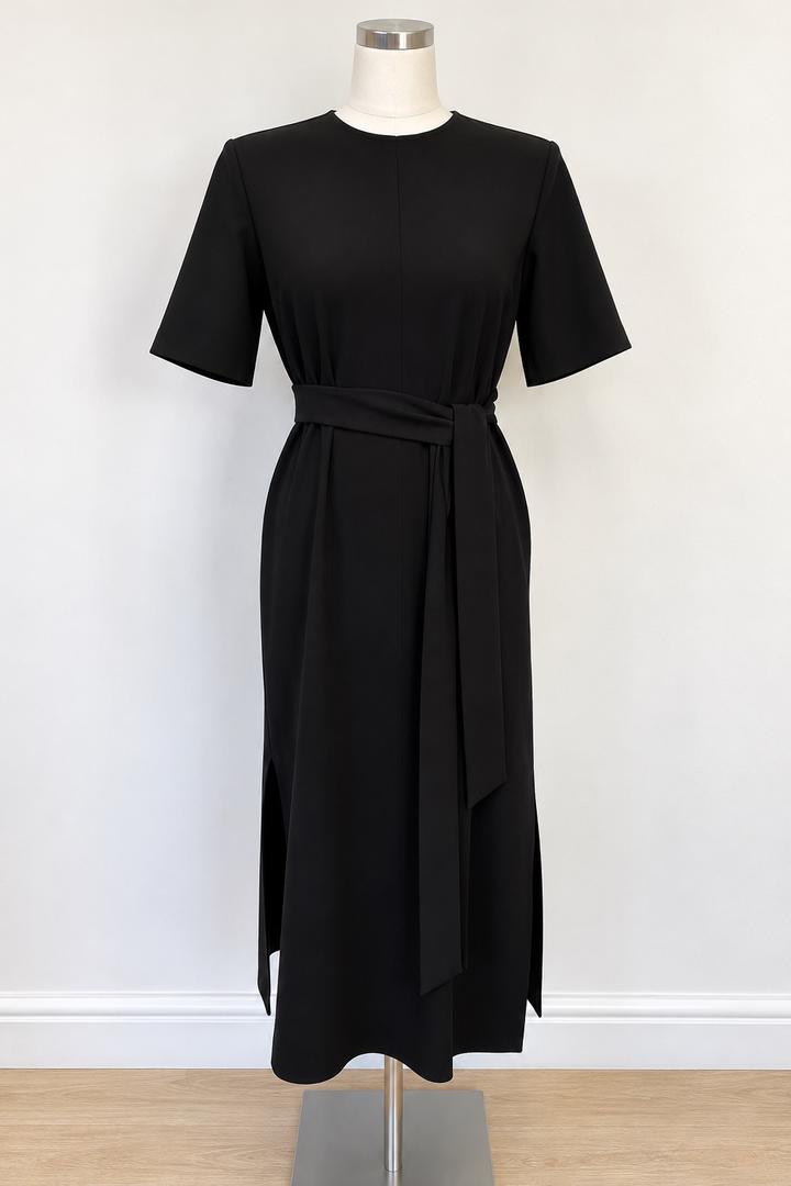 Черное платье Zara миди с поясом