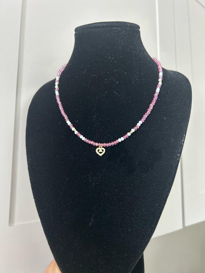 Handmade (ручная работа) Женское колье с бусинами и подвеской сердечком в люкс качестве