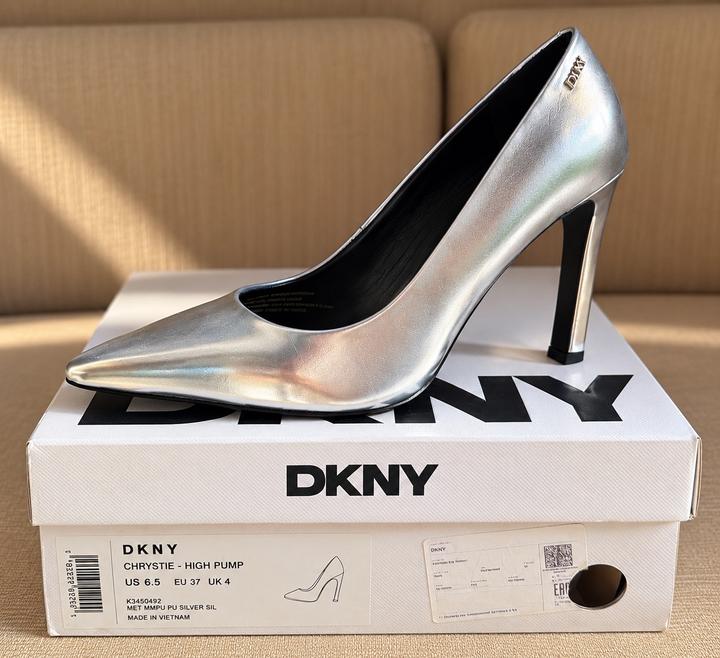 туфли DKNY на каблуке серебристые лодочки high pump