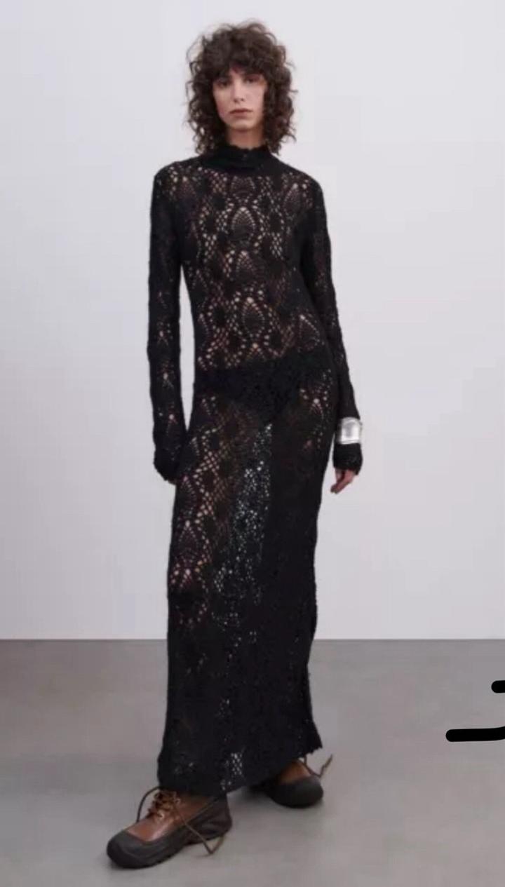 Zara Длинное вязаное платье из кружева кроше