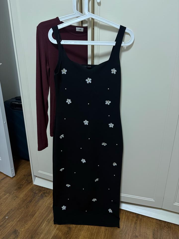 ZARA Черное платье миди с декором