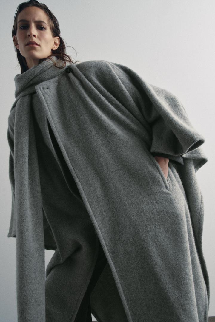 Zara Пальто- накидка из смесовой альпаки с  шарфом — ZW COLLECTION