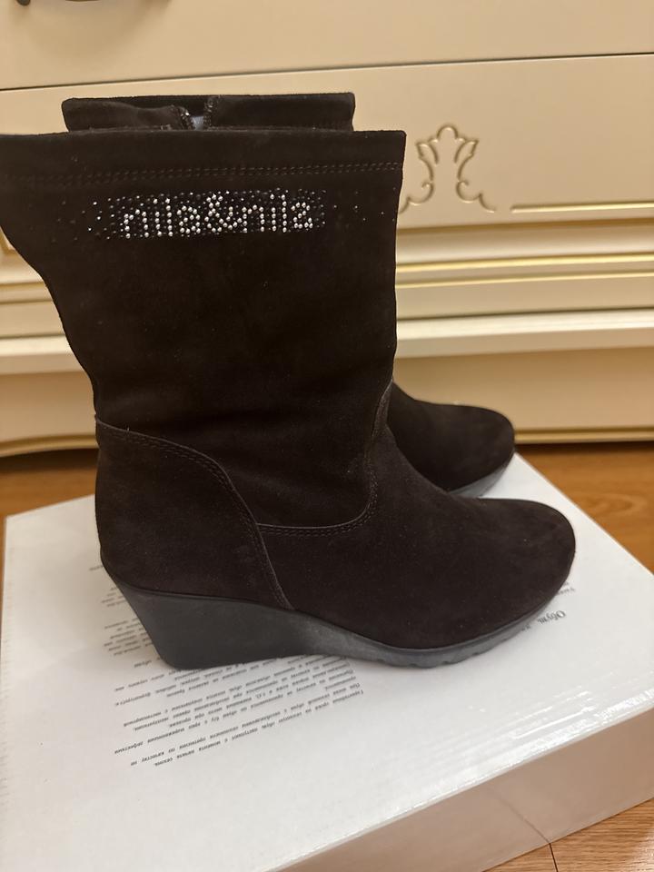 Nila Nila ботильоны Mia&Mia на танкетке зимние черные замшевые меховые