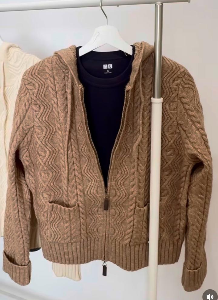 Uniqlo Вязаный кардиган на молнии с капюшоном
