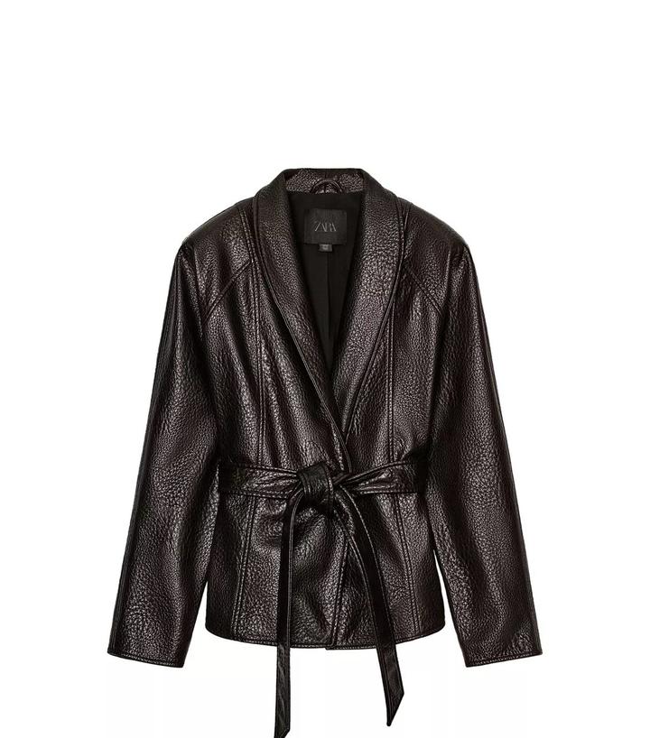 Zara Куртка из кожи на поясе