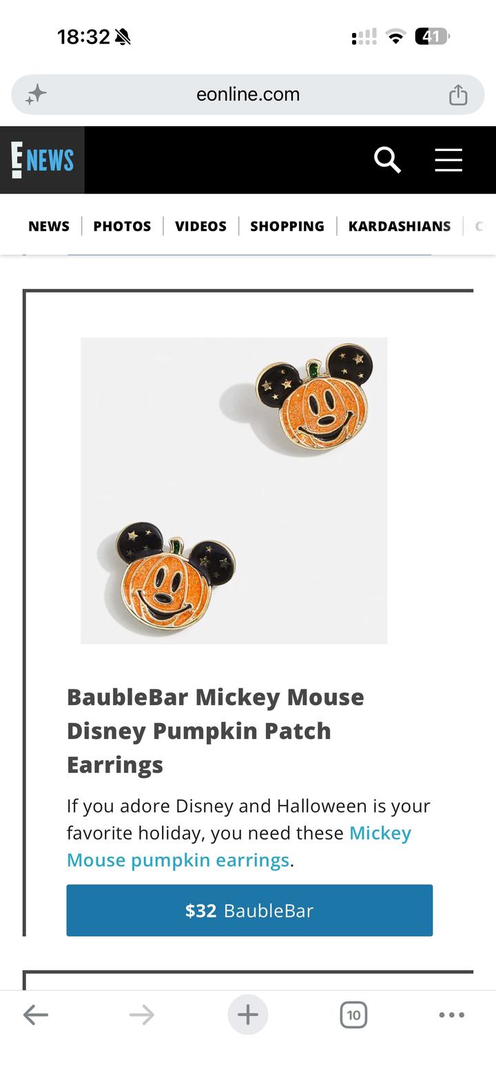 Серьги BaubleBar x Disney Микки Маус тыква