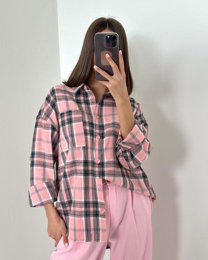 GLO jeans Рубашка в клетку женская розовая и теплая