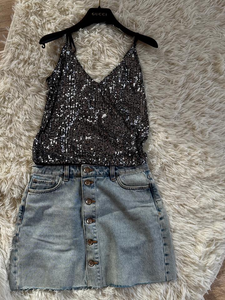 Юбка джинсовая zara 5000 + топ с пайетками Gloria Jeans 3000