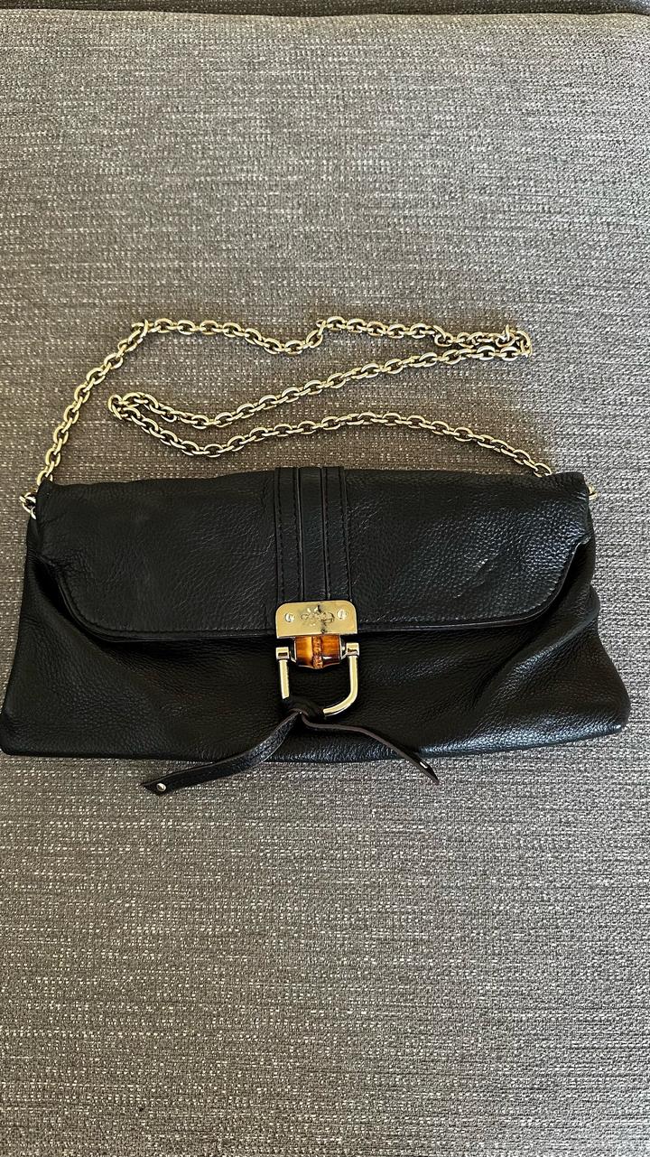 Кожаный клатч Gucci на цепочке с бамбуковой деталью