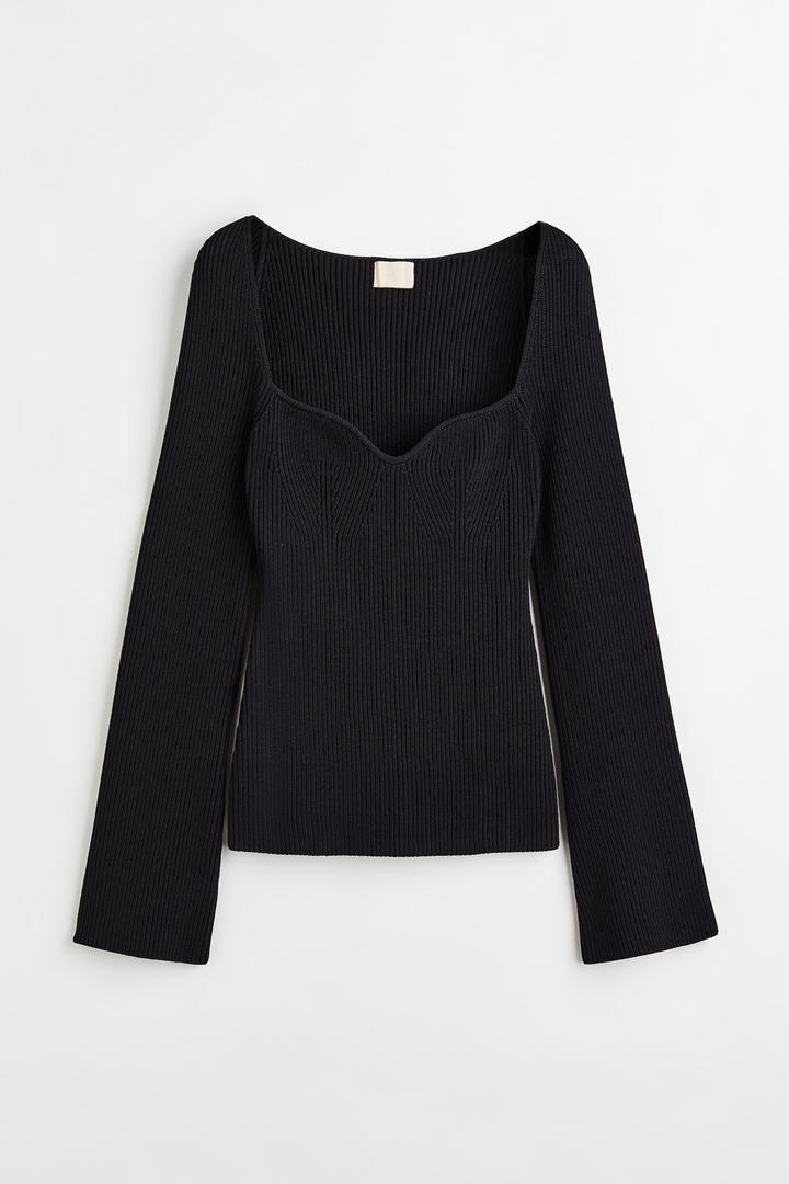 H&M лонгслив с длинным рукавом в рубчик