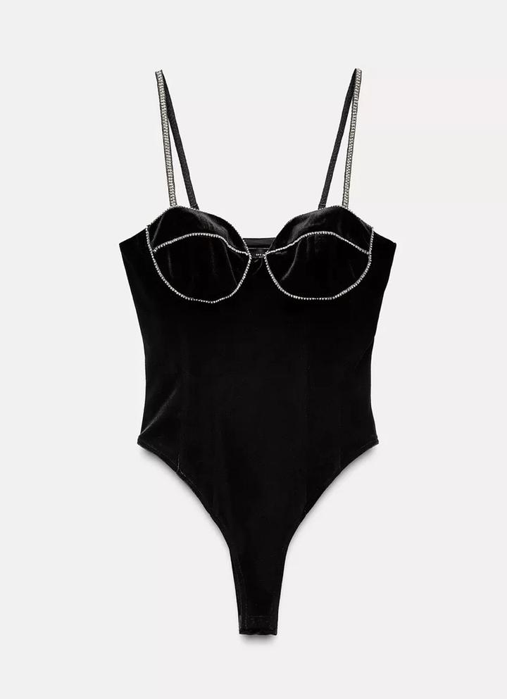 Бархатное боди со стразами ZARA НОВОЕ