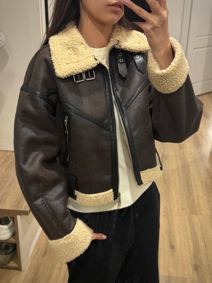 Дубленка-авиатор с мехом Zara, размер XS-S