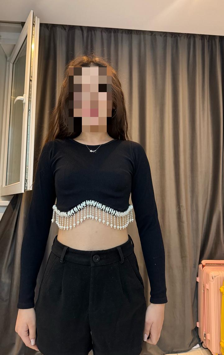 Zara Укороченный топ с жемчужной бахромой