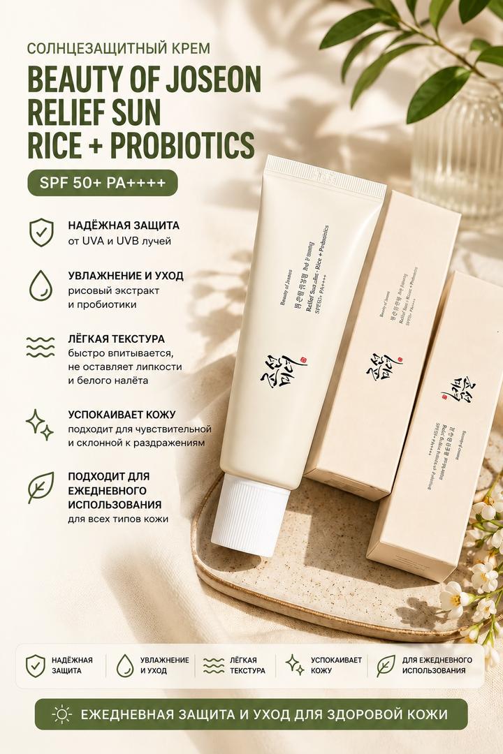 Солнцезащитный крем Beauty of Joseon Relief Sun Rice + Probiotics