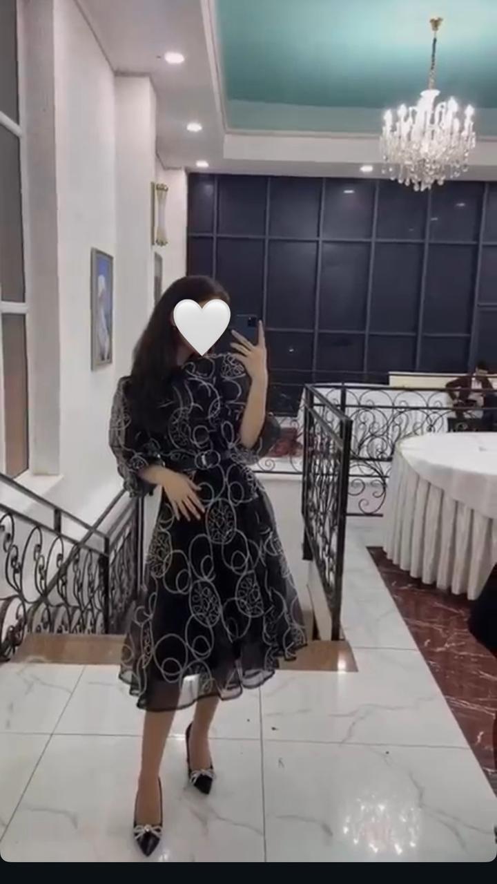 aliya_collections Чёрное платье миди с белым узором