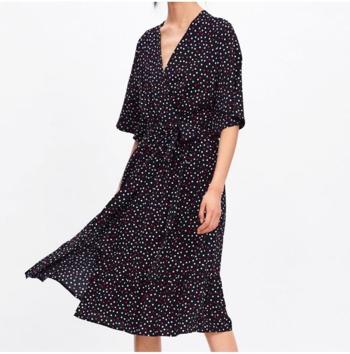 Платье миди в горошек на запах Zara
