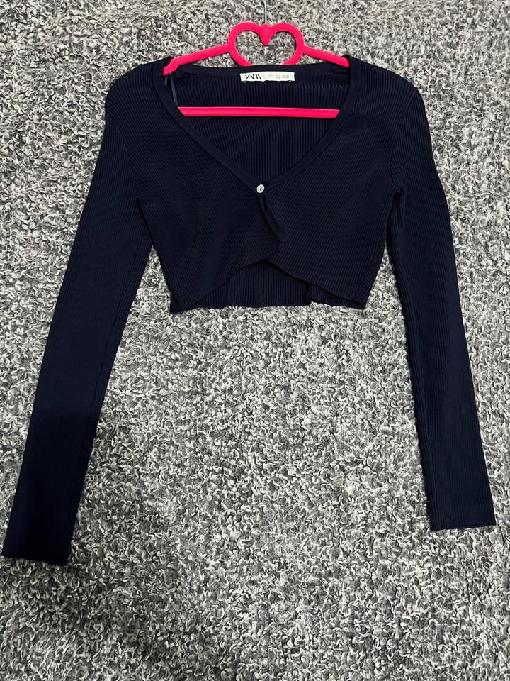 Укороченный кардиган ZARA в рубчик