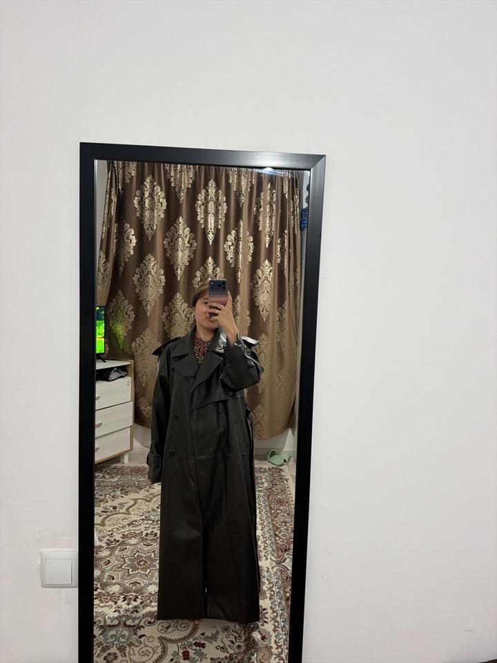 Длинный тренч из экокожи