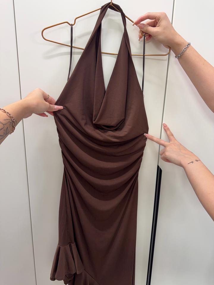Bershka Коричневое платье миди с драпировкой